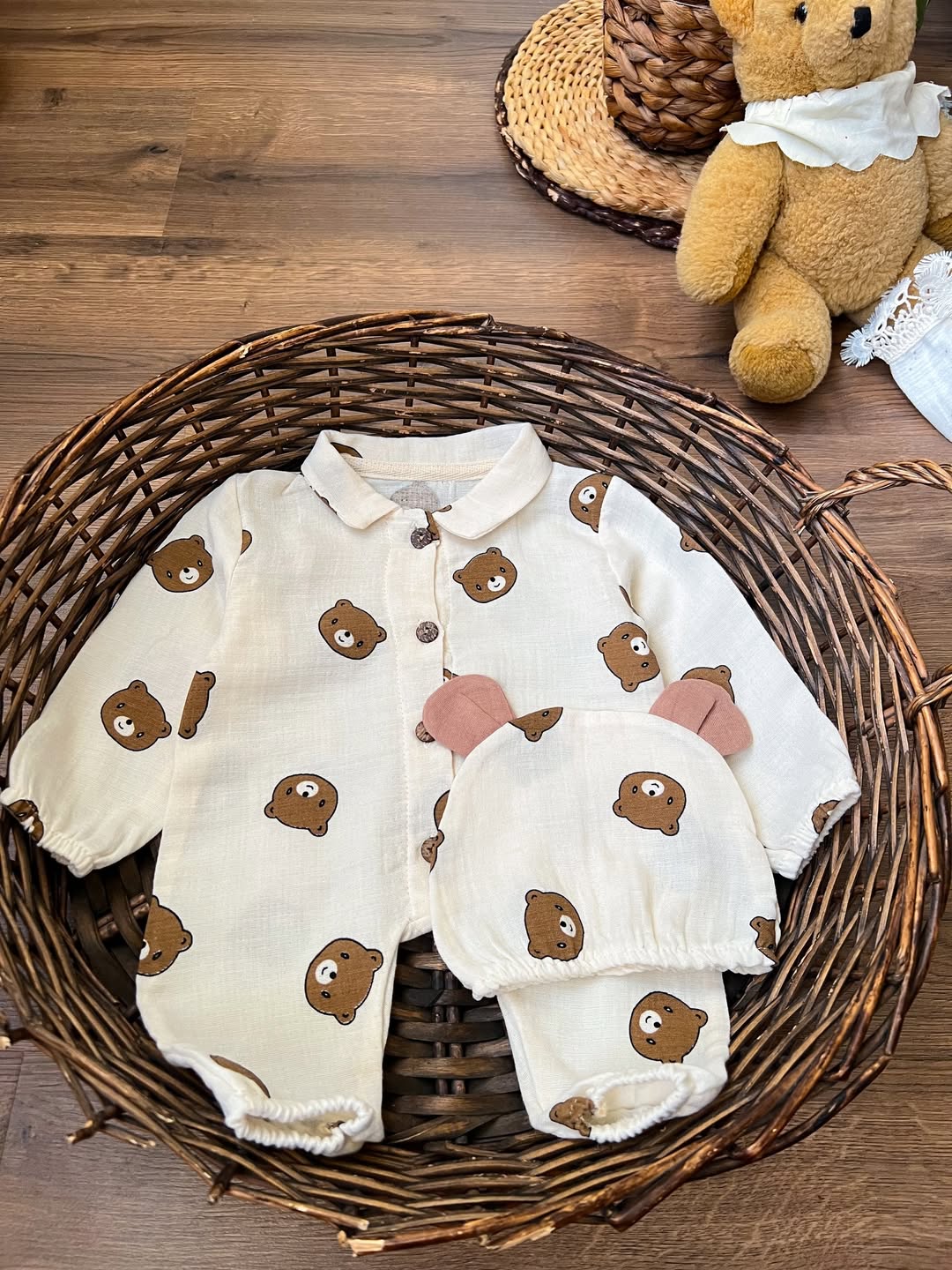 اوفر موسلين صيفي مع قبعة 🧸